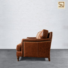Load image into Gallery viewer, Lancashire Round Arm Three Seater Leather Sofa