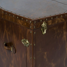 Load image into Gallery viewer, Leather Vintage Streamer Trunk Coffee Table