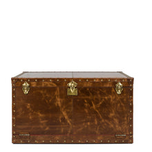 Load image into Gallery viewer, Leather Vintage Streamer Trunk Coffee Table