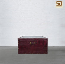 Load image into Gallery viewer, Vintage Trunk Coffee Table with Glass Top - Burgundy