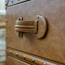 Load image into Gallery viewer, Vintage Streamer Trunk Bed Side Table - Vintage Tan
