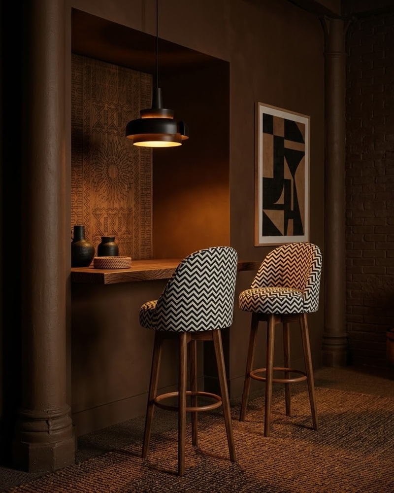 Chevron Bar Stool with Curved Back