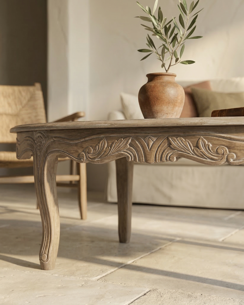 French Distressed Country Style Oval Coffee Table