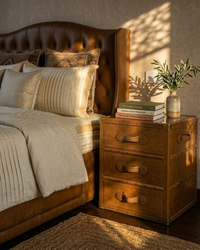 Vintage Streamer Trunk Bed Side Table - Vintage Tan