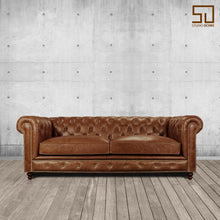 Load image into Gallery viewer, Gentleman&#39;s Club Three Seater Chesterfield Sofa
