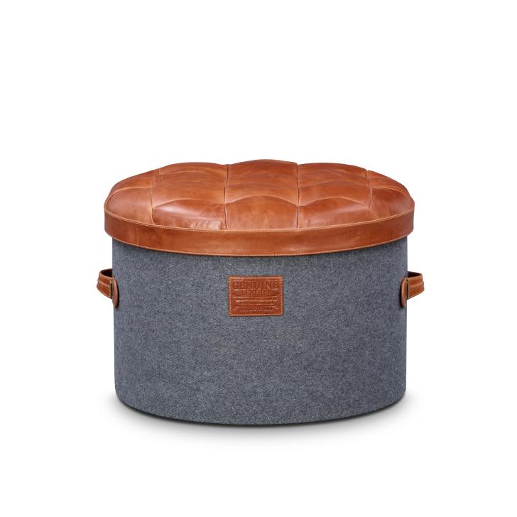 Stilettos Pouf with Vintage Tan Leather Top