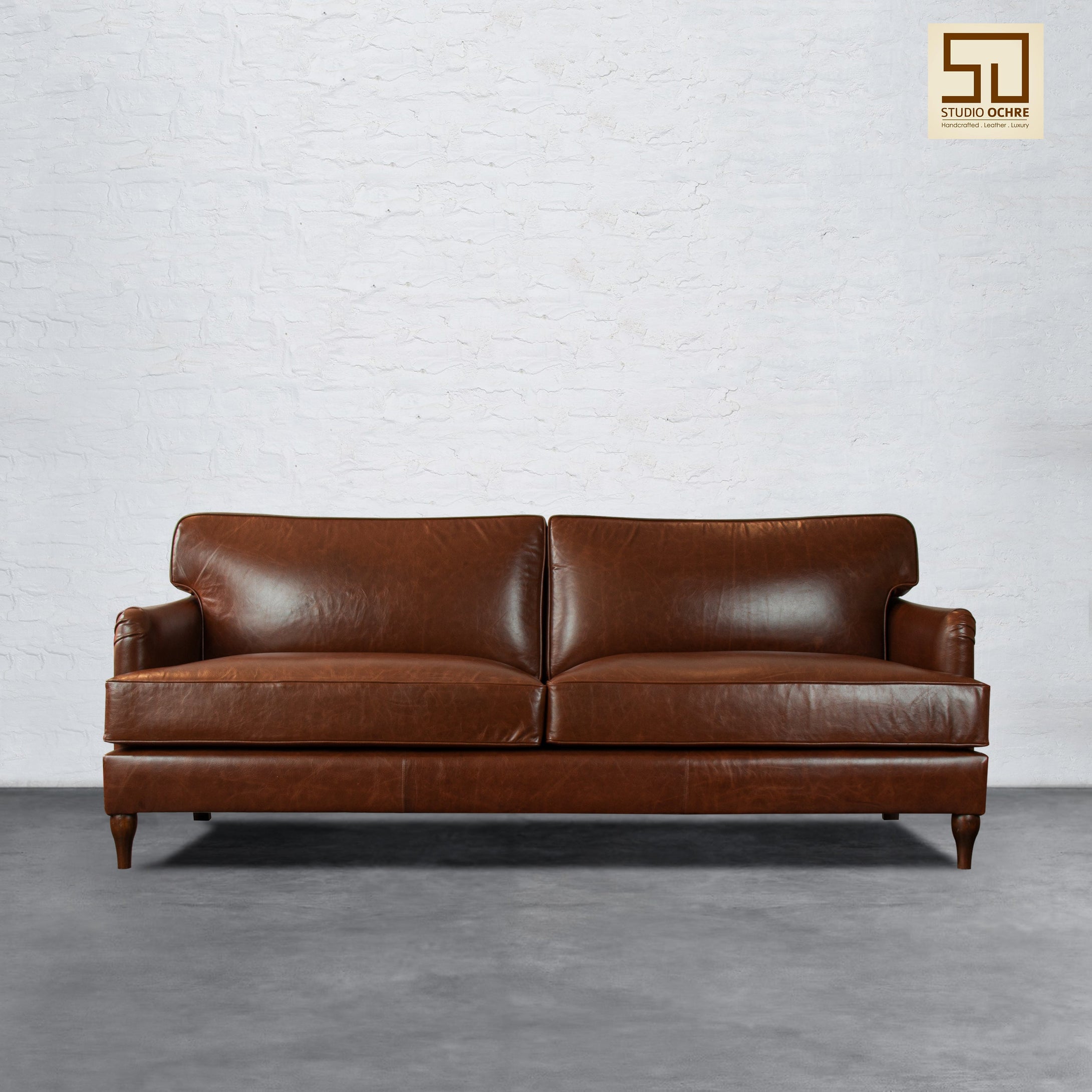 Lancashire Round Arm Three Seater Leather Sofa
