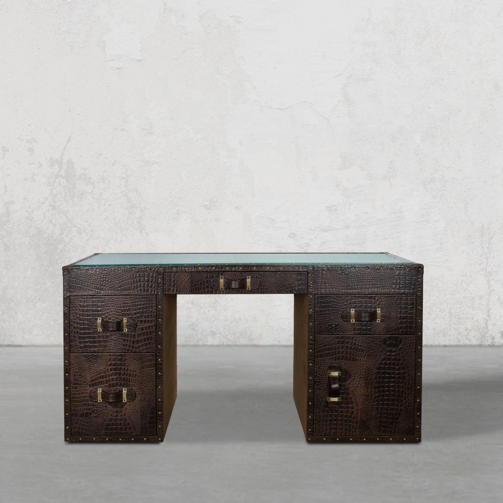 Directors Desk in Vintage Brown Leather