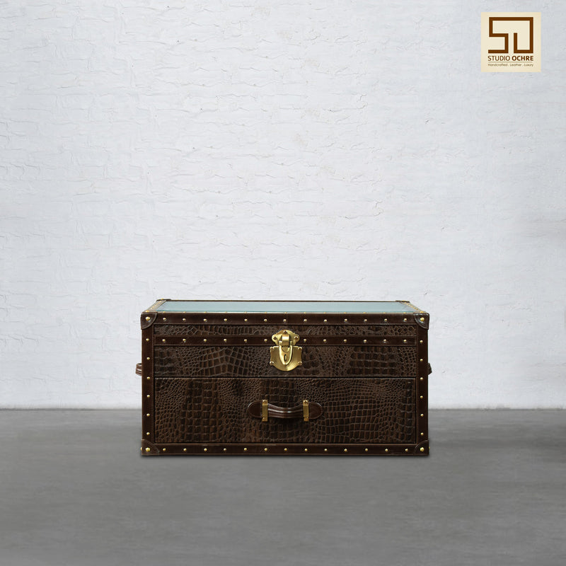 Mini Trunk Coffee Table in Espresso Brown Leather