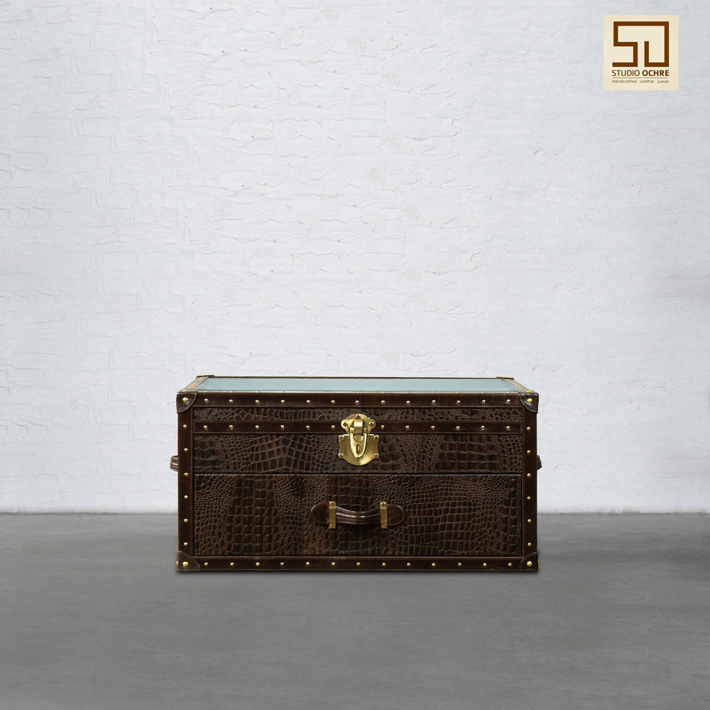 Mini Trunk Coffee Table in Espresso Brown Leather