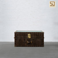 Mini Trunk Coffee Table in Espresso Brown Leather