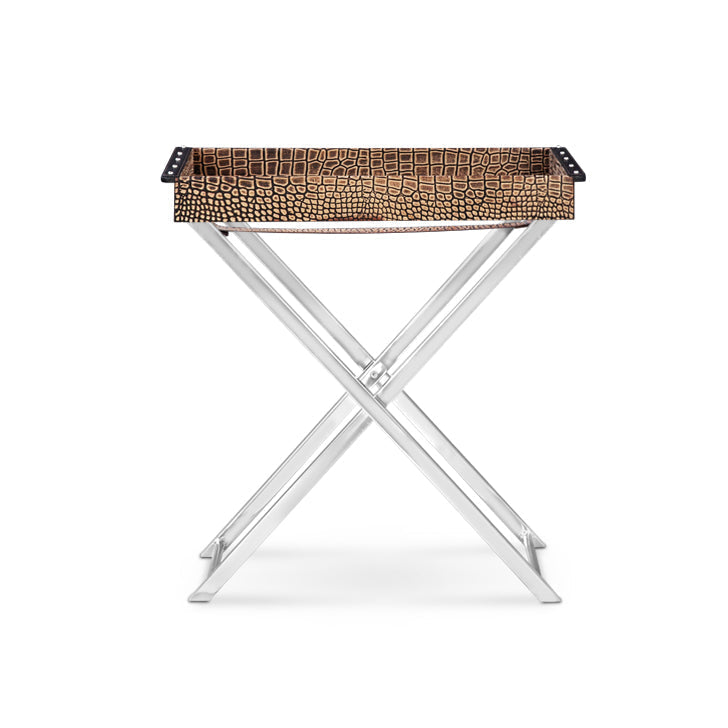 Tray On Stand in Brown Two Tone Leather
