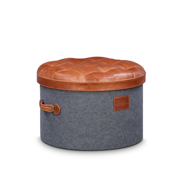 Stilettos Pouf with Vintage Tan Leather Top