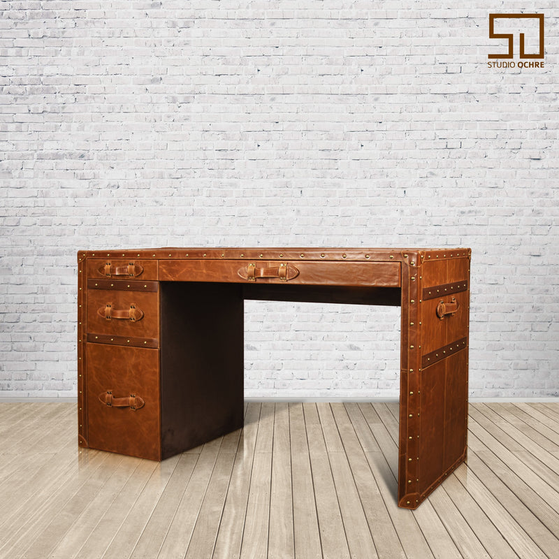 Directors Desk in Vintage Tan Leather