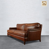 Lancashire Round Arm Three Seater Leather Sofa