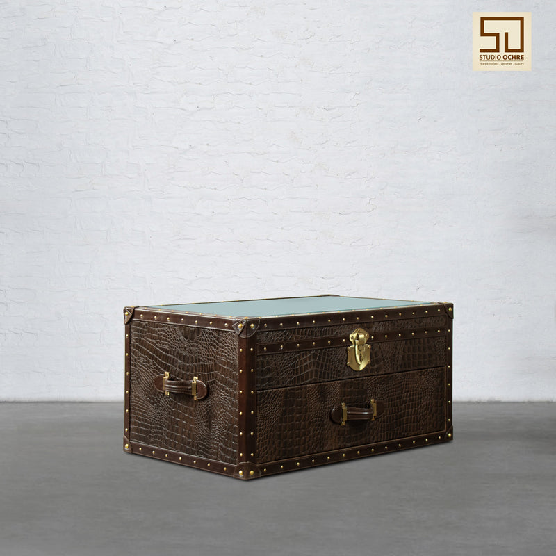 Mini Trunk Coffee Table in Espresso Brown Leather