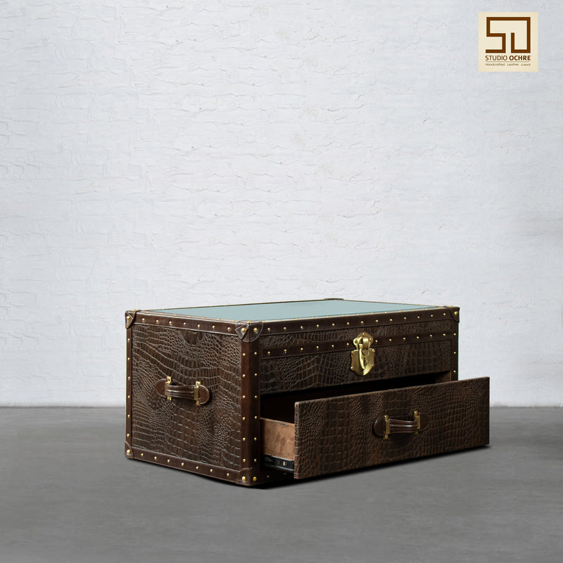 Mini Trunk Coffee Table in Espresso Brown Leather