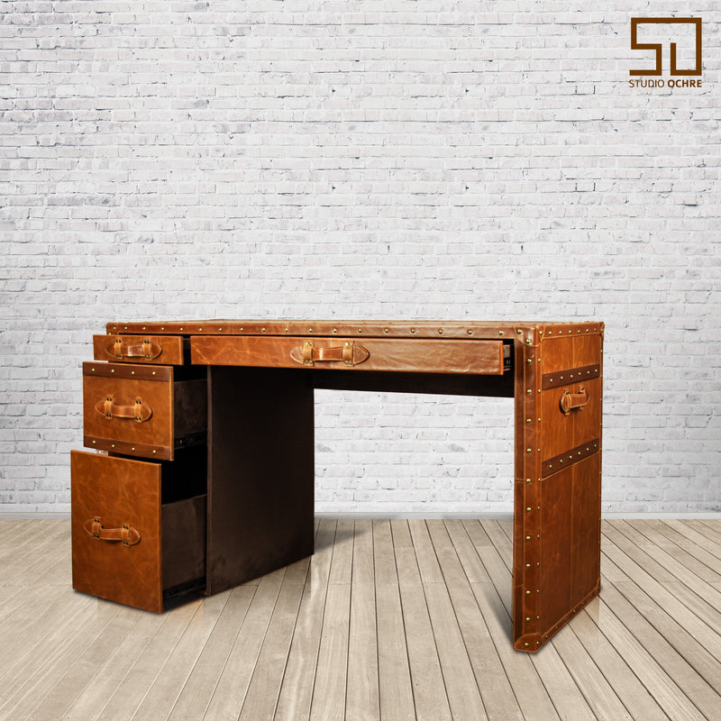 Directors Desk in Vintage Tan Leather
