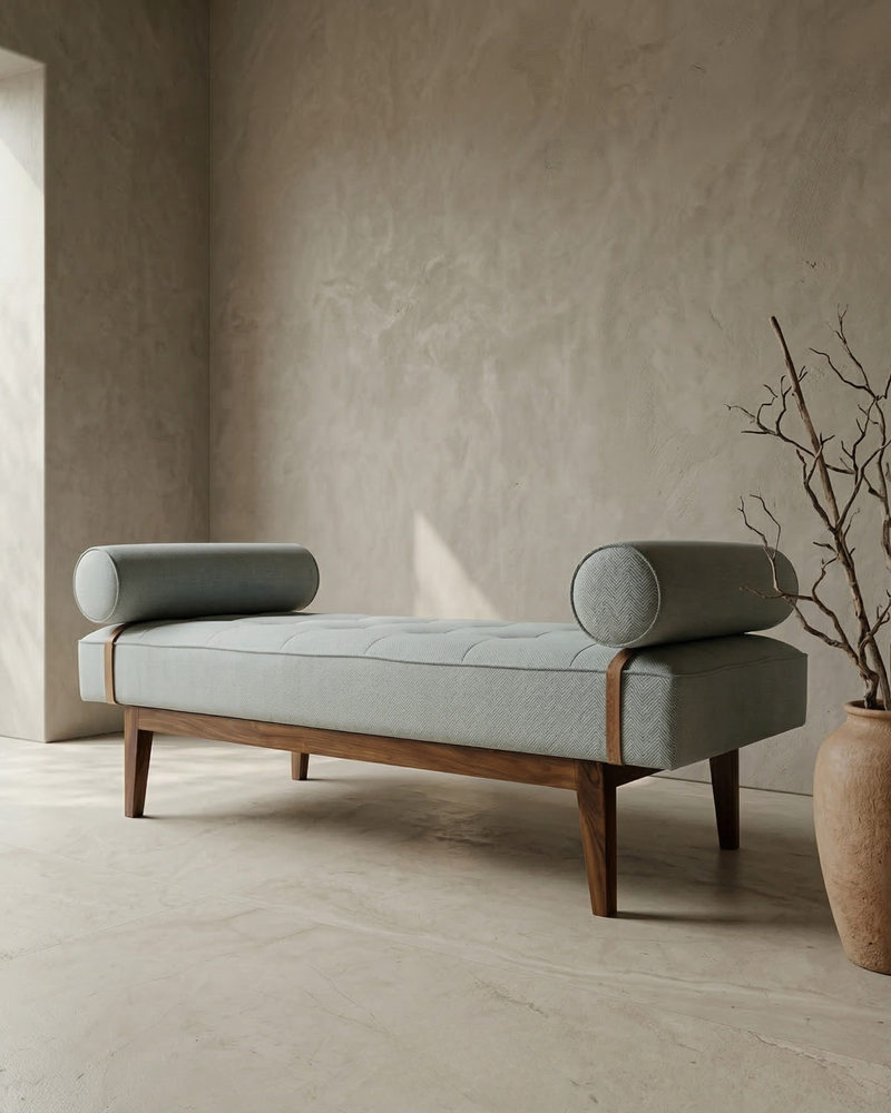 Nordic Bench in Grey Fabric