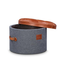 Load image into Gallery viewer, Stilettos Pouf with Vintage Tan Leather Top
