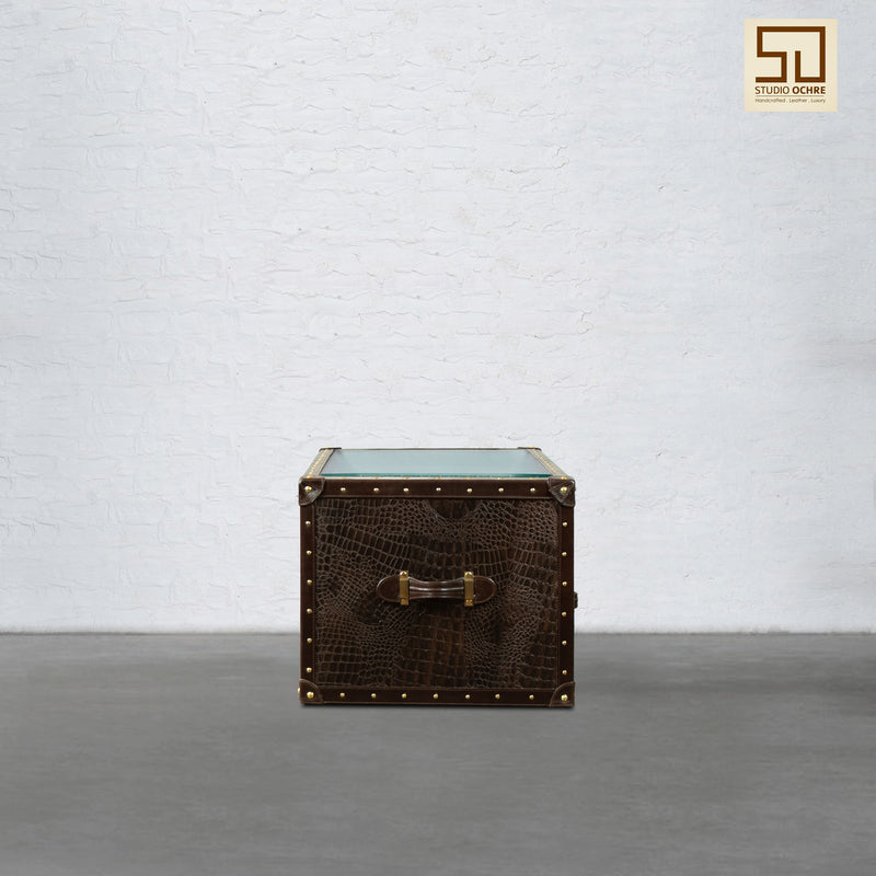 Mini Trunk Coffee Table in Espresso Brown Leather