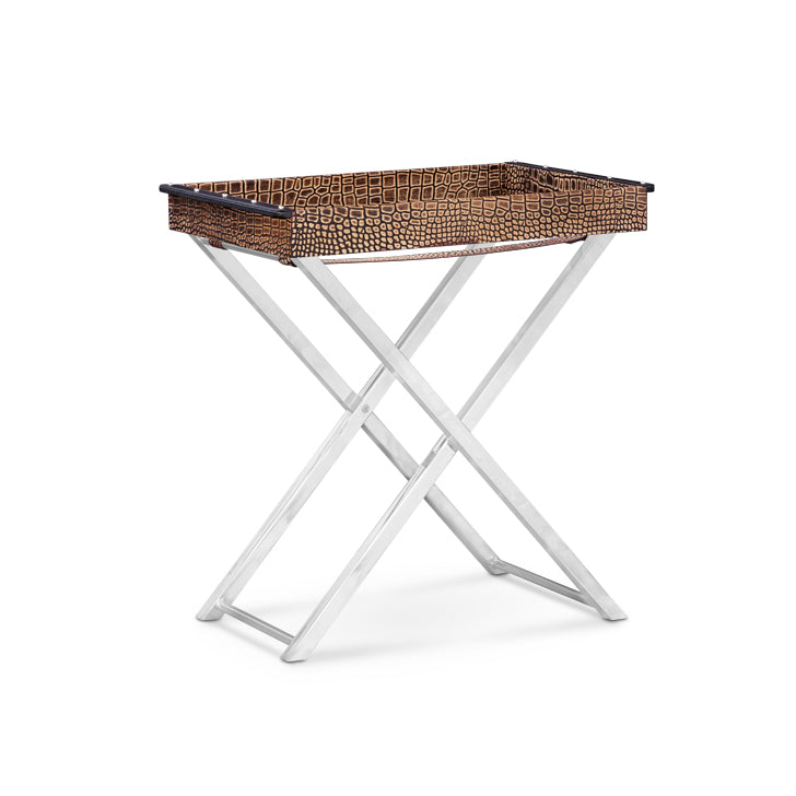 Tray On Stand in Brown Two Tone Leather