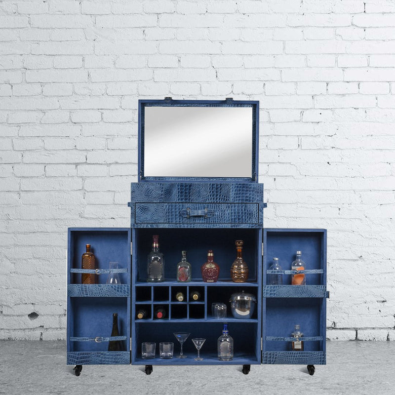 Heritage Trunk Bar Cart - Blue