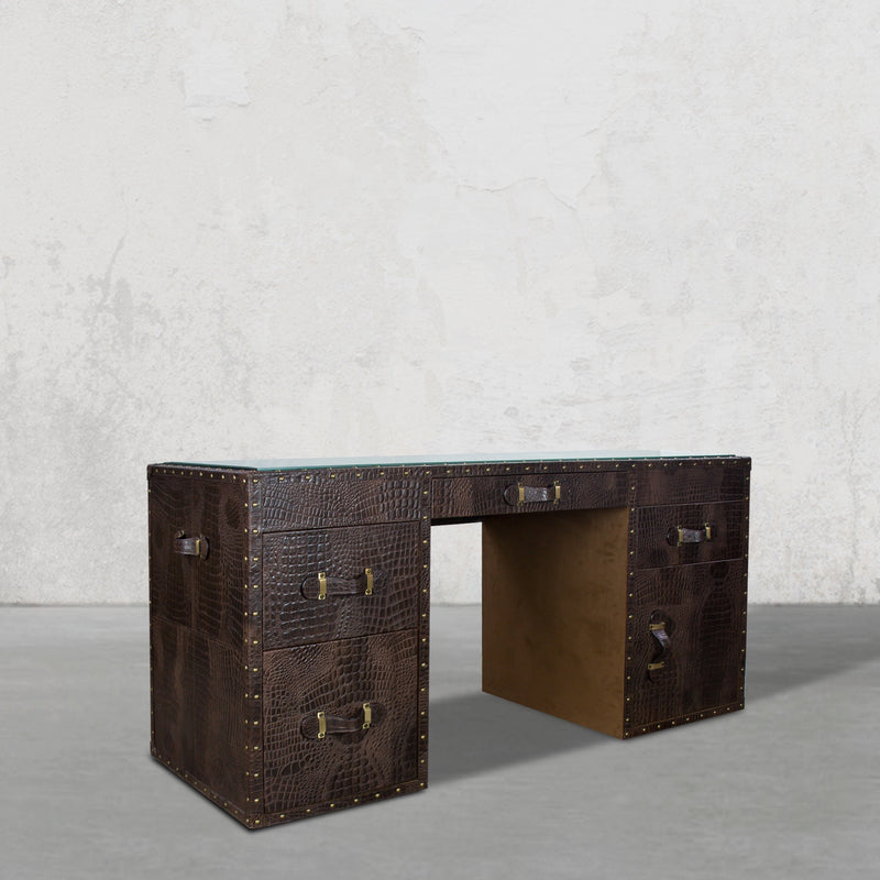 Directors Desk in Vintage Brown Leather