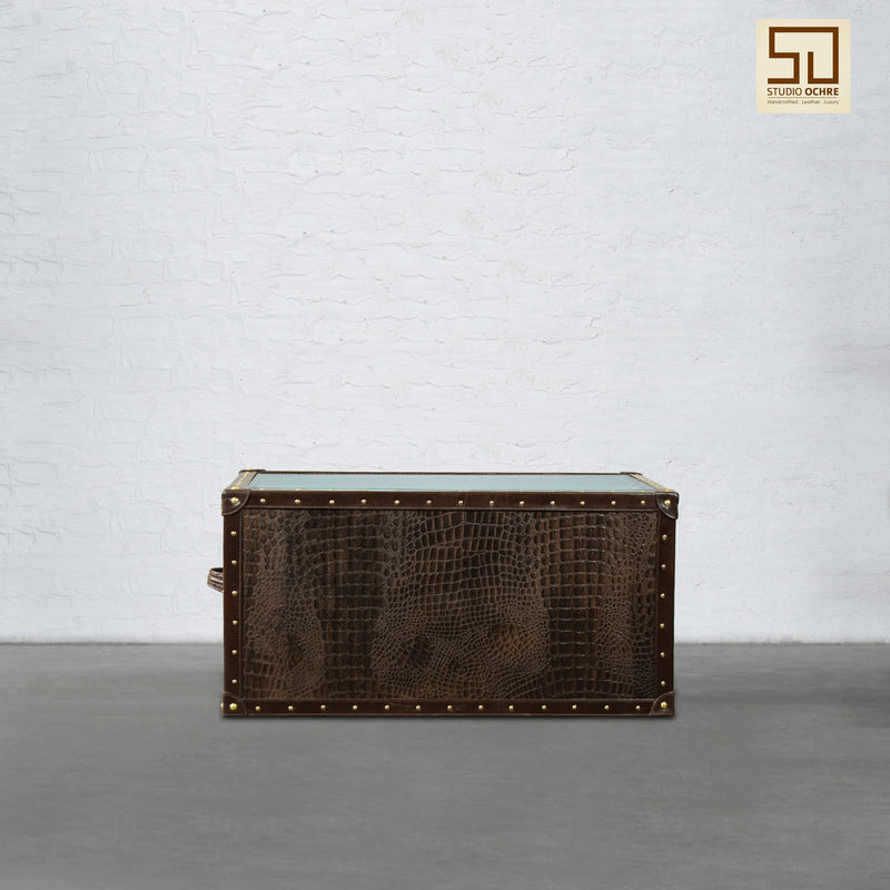 Mini Trunk Coffee Table in Espresso Brown Leather