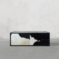 Vintage Streamer Trunk Coffee Table in Hair-on with Glass Top