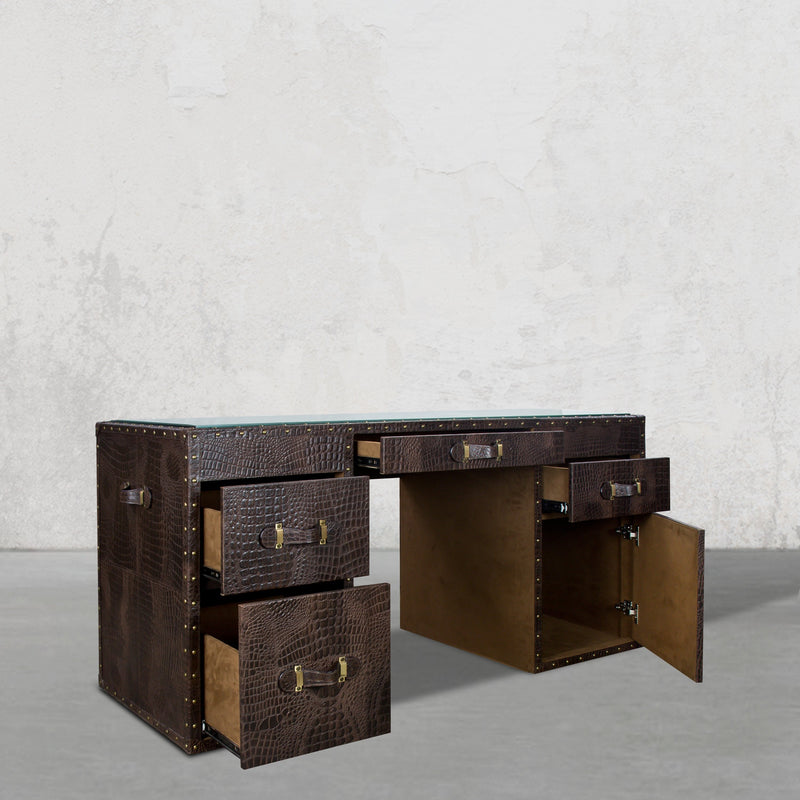 Directors Desk in Vintage Brown Leather