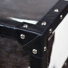 Load image into Gallery viewer, Vintage Streamer Trunk Coffee Table in Hair-on with Glass Top
