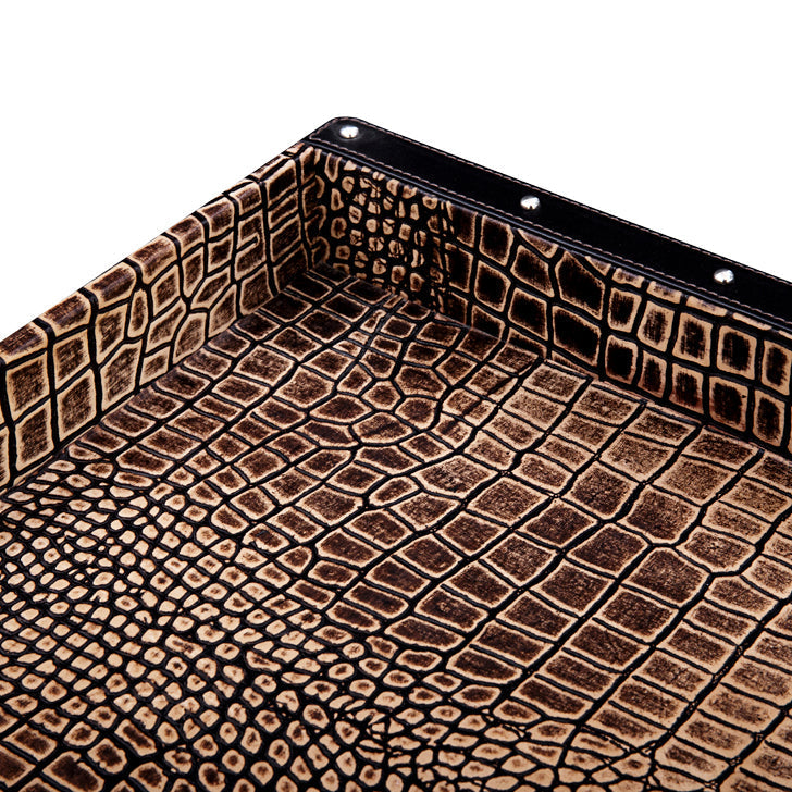 Tray On Stand in Brown Two Tone Leather