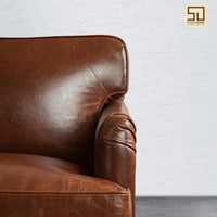 Lancashire Round Arm Three Seater Leather Sofa