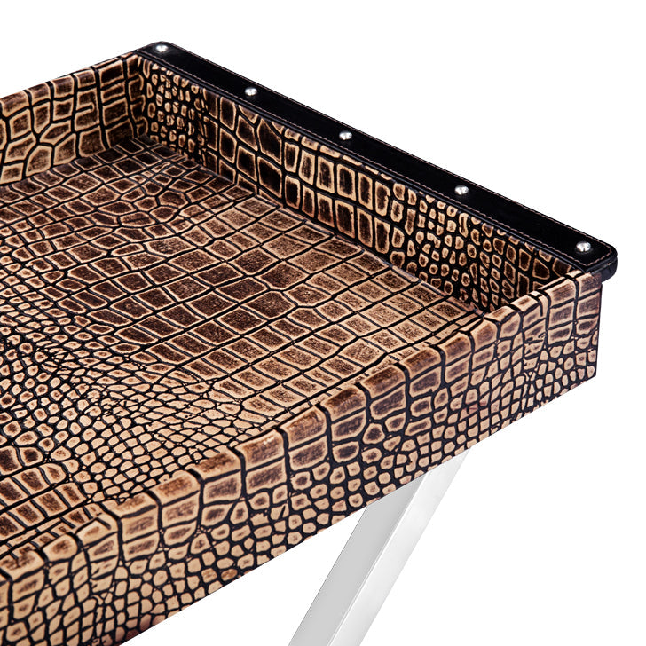 Tray On Stand in Brown Two Tone Leather