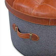 Load image into Gallery viewer, Stilettos Pouf with Vintage Tan Leather Top
