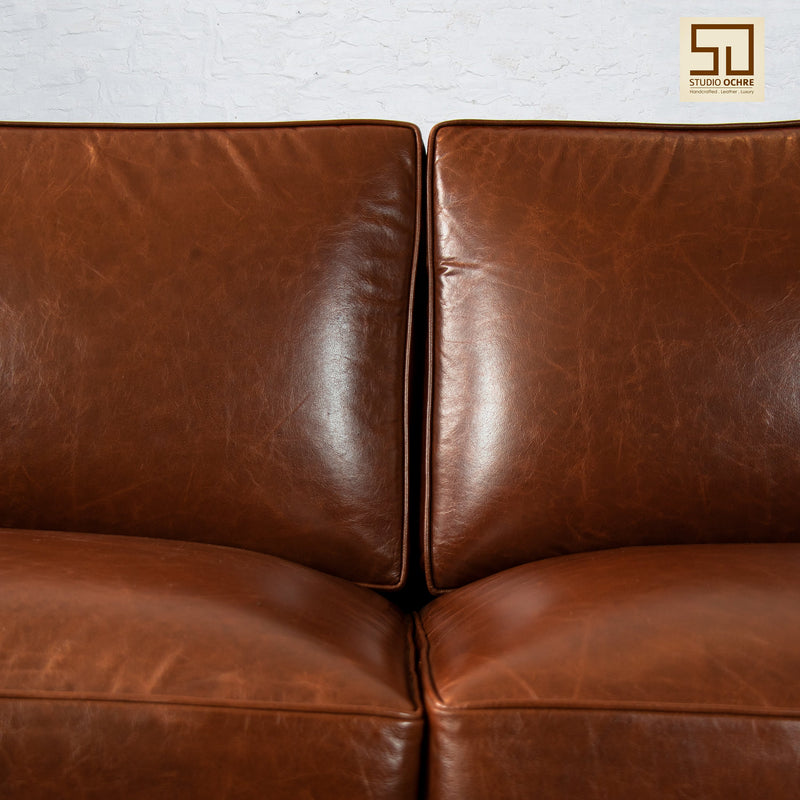 Lancashire Round Arm Three Seater Leather Sofa
