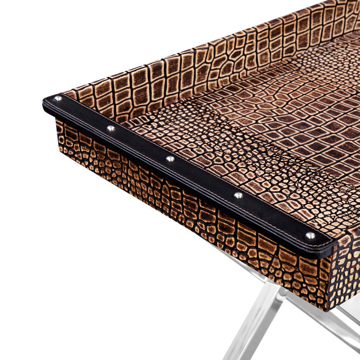 Tray On Stand in Brown Two Tone Leather