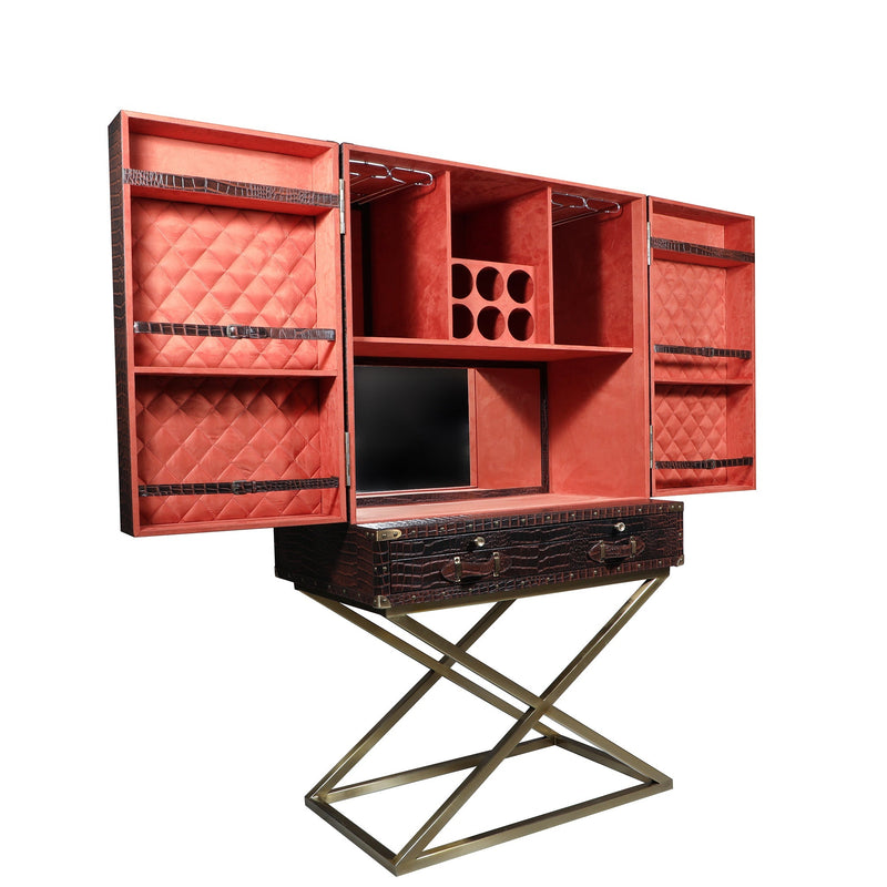 Heritage Trunk Bar on Stand - Vintage Brown Tan