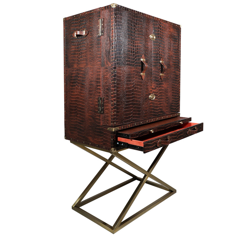 Heritage Trunk Bar on Stand - Vintage Brown Tan