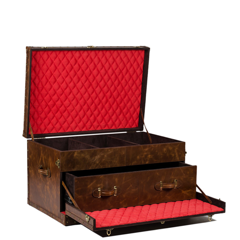Leather Vintage Streamer Trunk Coffee Table