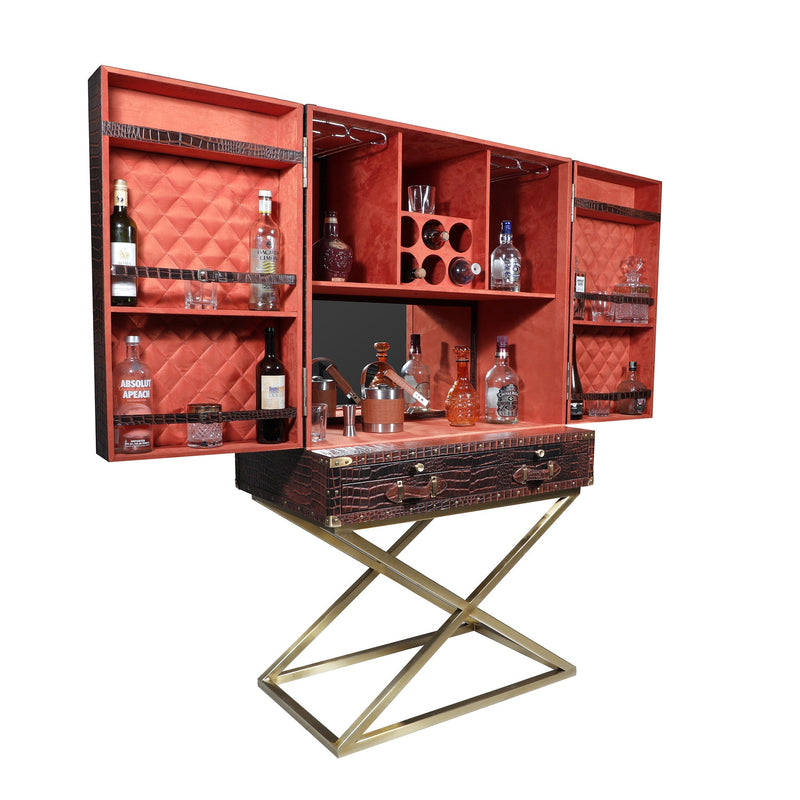 Heritage Trunk Bar on Stand - Vintage Brown Tan