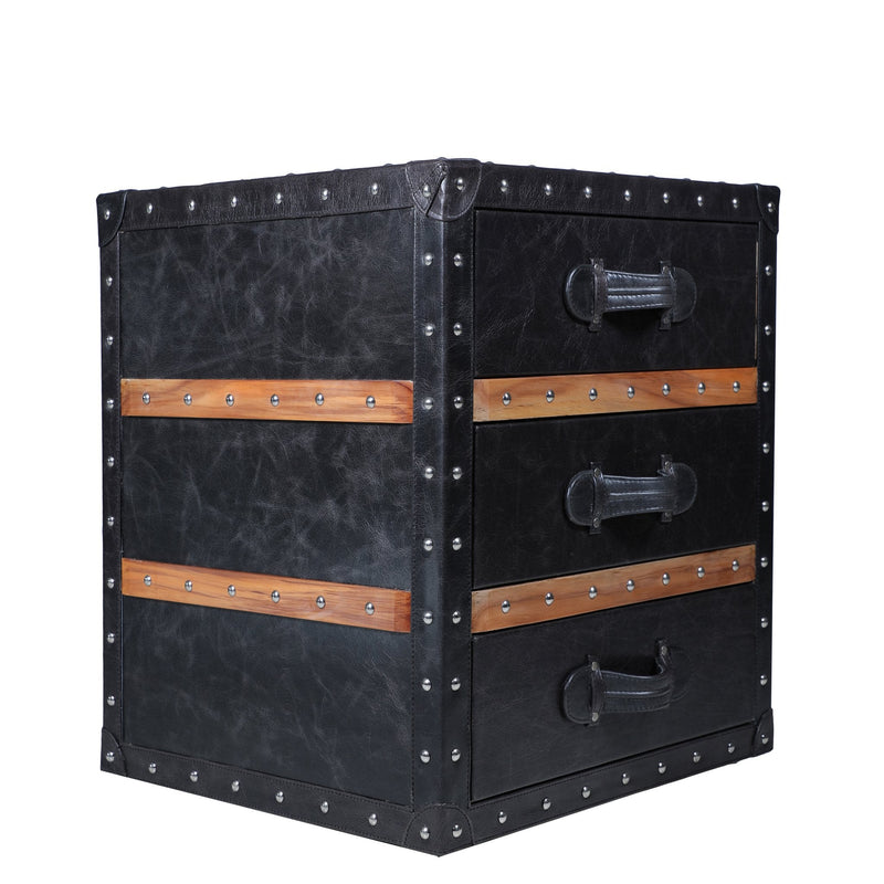 Vintage Streamer Trunk Bed Side Table - Vintage Black