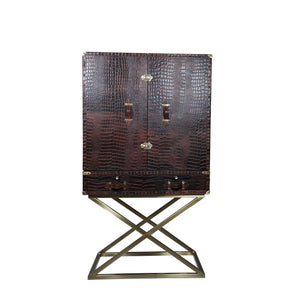 Heritage Trunk Bar on Stand - Vintage Brown Tan