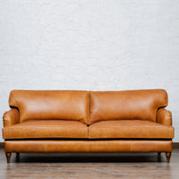 Lancashire Round Arm Three Seater Leather Sofa