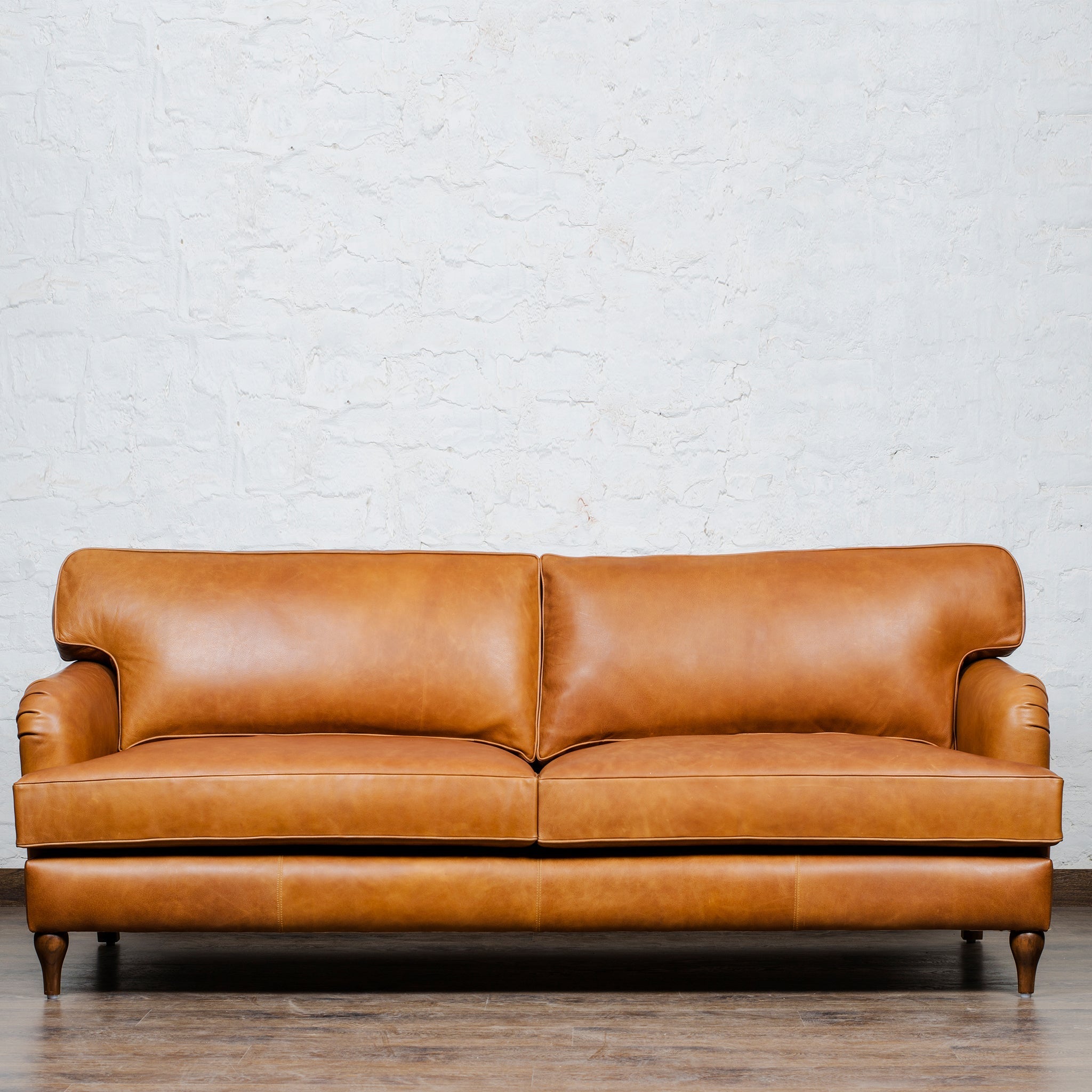 Lancashire Round Arm Three Seater Leather Sofa