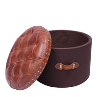 Genuine Leather Round Pouffe