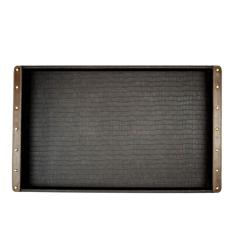 Tray On Stand in Brown Leather