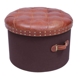 Genuine Leather Round Pouffe