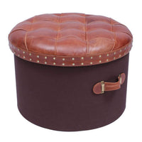 Genuine Leather Round Pouffe